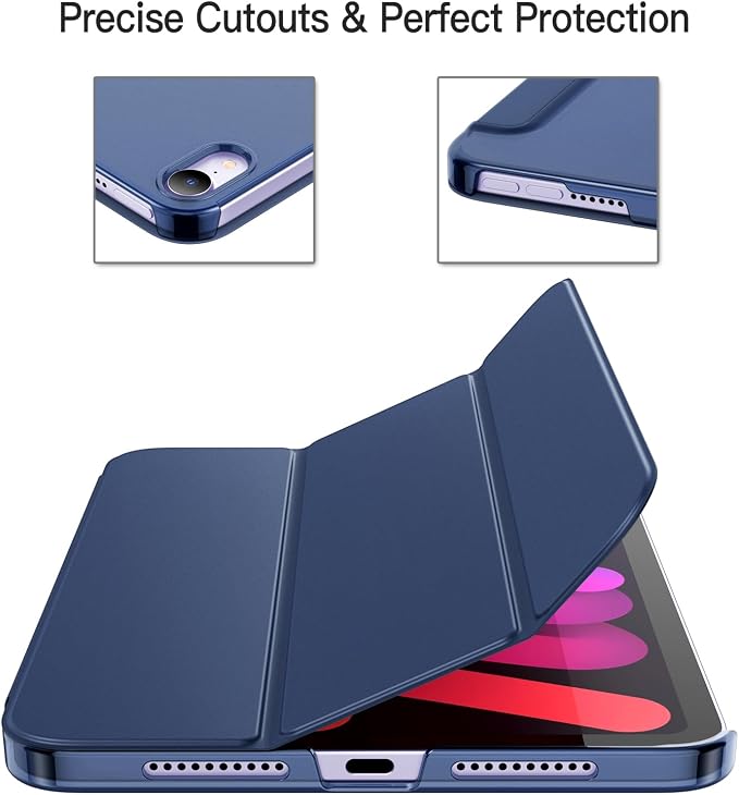 JETech Case Cover for iPad mini A17 Pro/6th Gen (2024/2021) Blue | Slim Translucent Back Design Tri-Fold Stand Auto Wake/Sleep Lightweight Shockproof Protection