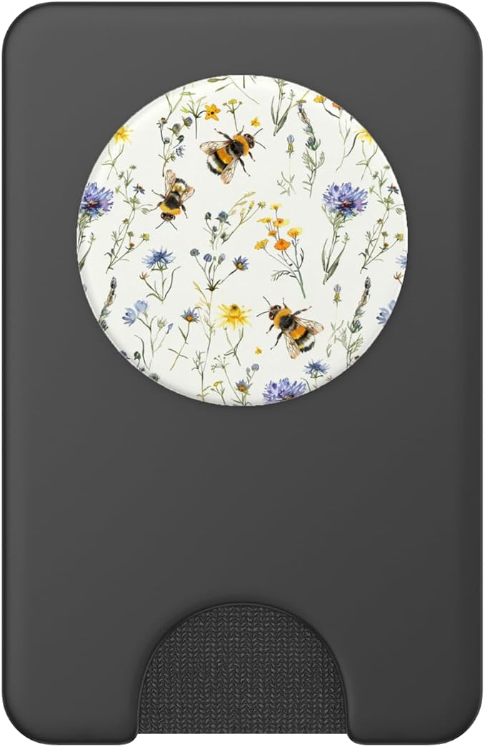 Aesthetic Bee and Wildflowers Boho Modern On Beige PopSockets PopGrip for MagSafe