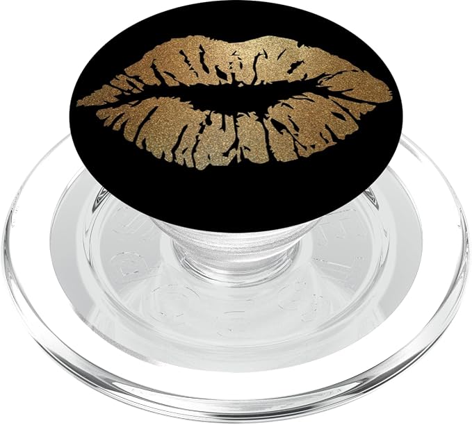 Gold Lips Black PopSockets Adhesive PopGrip
