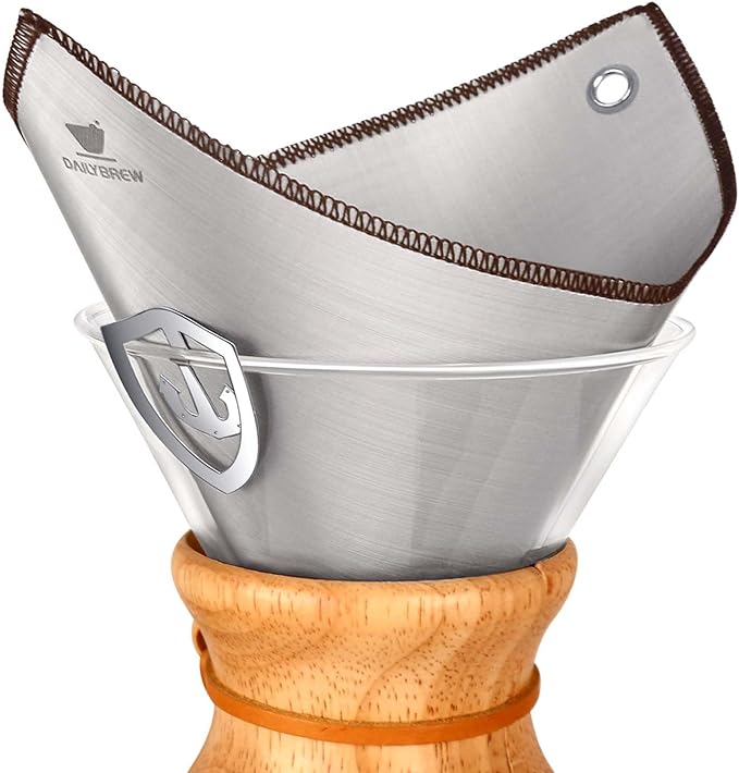 Stainless Steel Coffee Filter for 6/8/11 Cup Pour Over Glass Coffee Makers–Square Reusable Mesh Coffee Filter With Hanging-ears, Compatible with Chemex and Similar Pour Over Glass Coffee Makers