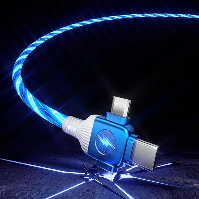 IHAO Multi Ports Charger Cable 3 Combinations in One Cable USB A to USB C/Micro USB PD Fast Charging Cord Lighted Up LED Flowing Compatible with Almost All Kinds of Electric Device-39Inches Blue