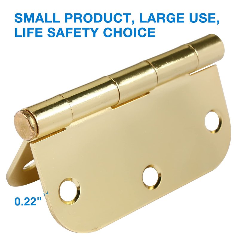 3 Pack Rounded Door Hinges 3-1/2" x 3.5 inch, 5/8 Radius, Polished Brass 3 ½ Inch Gold House Interior Hinge for Bed/Living/Guest/Pantry/Storage/Study/Work Room Doors Heavy Duty Steel Hardware Kit