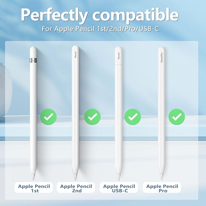 Inesore for Apple Pencil Case with 5 Pcs Replacement Tips (Blue) | Lndependent Storage Slots Contains 5 Pen Tips Soft Silicone Lining Fit Apple Pencil Pro /1/2/USB-C Compact Easy Carrying