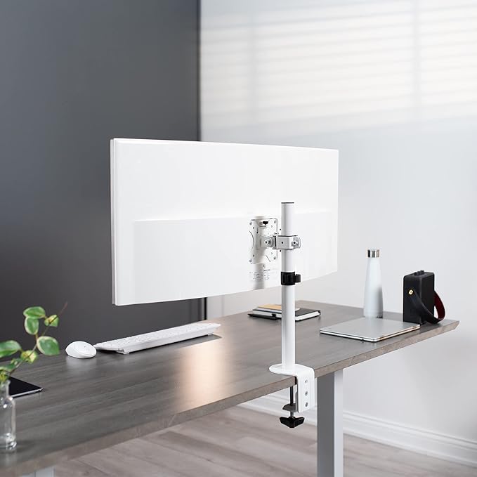 VIVO Single 13 to 38 inch LCD Monitor Heavy Duty Desk Mount Stand, Holds 1 Standard to Ultrawide Screen up to 38 inches, White, STAND-V001CW