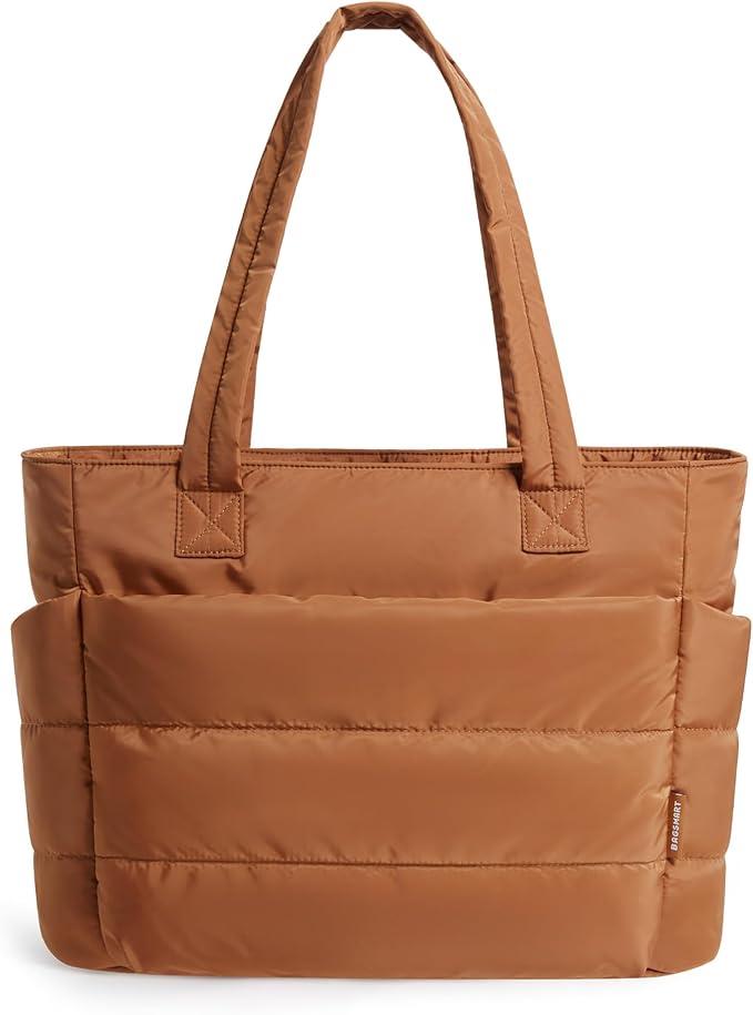 BAGSMART Tote Bag for Women, Lightweight Puffy Tote Bag with Compartments Shoulder Bag Handbag for Travel, Work, Gym | Lightweight, Puffy, Quilted, for Travel, Work