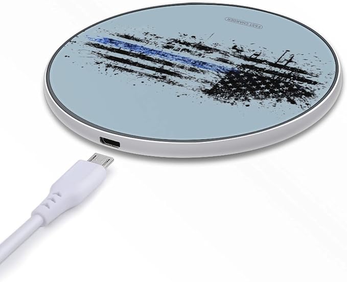U.S Flag Police Symbol Thin Blue Line Charger Pad 10W Max Fast Charging Portable Charging Station Compatible with iPhone