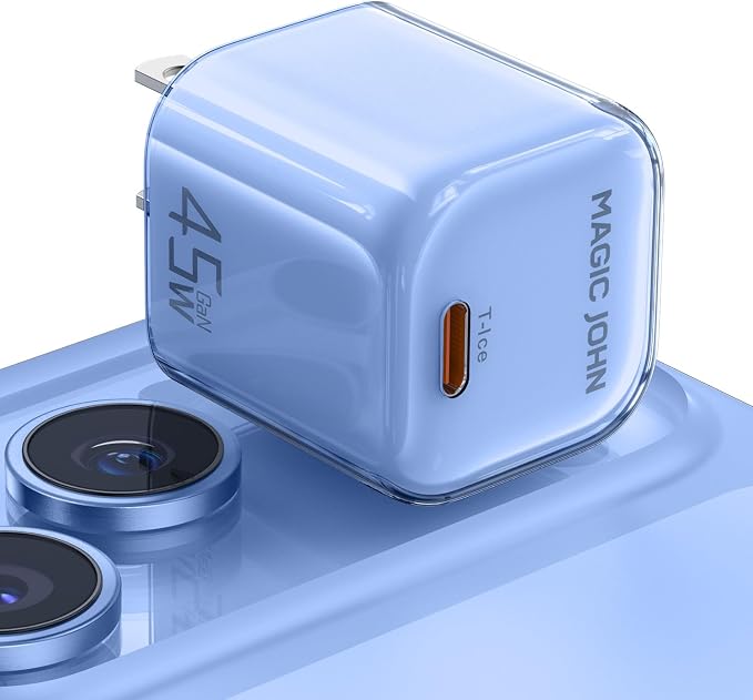 MAGIC JOHN 45W PD USB C Charger Fast Charging Wall Power Adapte Blue | Compact Size Safe PD Fast Charging Stable Power Output Universal for Cell Phones Tablets &amp Light Laptops