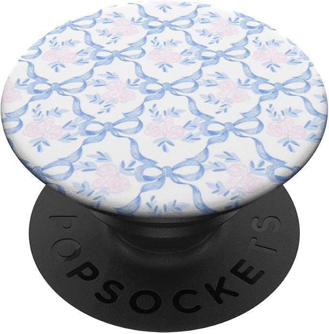 Coquette Light Blue Ribbon Bow &amp Floral Pattern Pastel Art PopSockets PopGrip for MagSafe