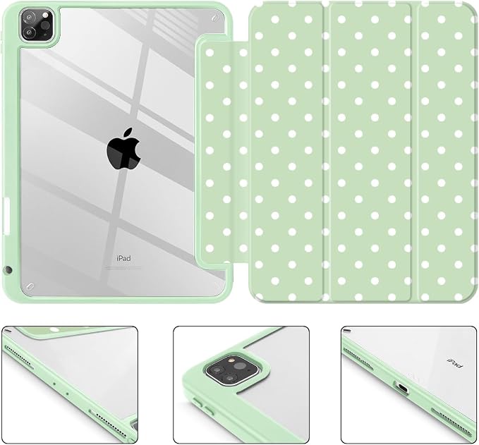 Tuiklol for iPad Pro 11 Inch 4th / 3rd / 2nd / 1st Gen (2022 2021 2020 2018) Case -Built-in Pencil Holder Shockproof Cover Clear Transparent Back Shell with Auto Wake/Sleep Black Flower