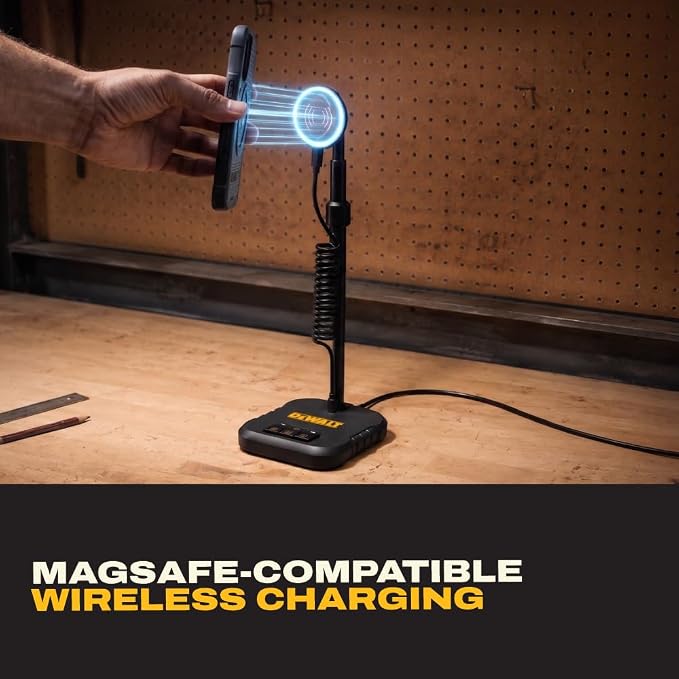DEWALT Heavy Duty Magnetic Wireless Charging Stand w/USB Ports Open Ear Headphones Bundle