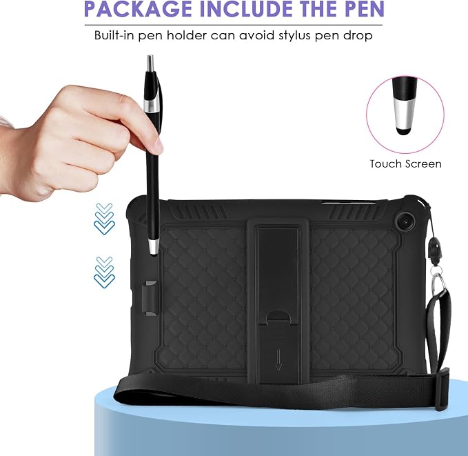 DETUOSI Silicone Case for Samsung Galaxy Tab A11+ Plus 11 Inch 2026/ Tab A9+ Plus 2024 Multi-Angle Foldable Tablet Cover with Adjustable Shoulder Strap &amp Stylus Pen Black
