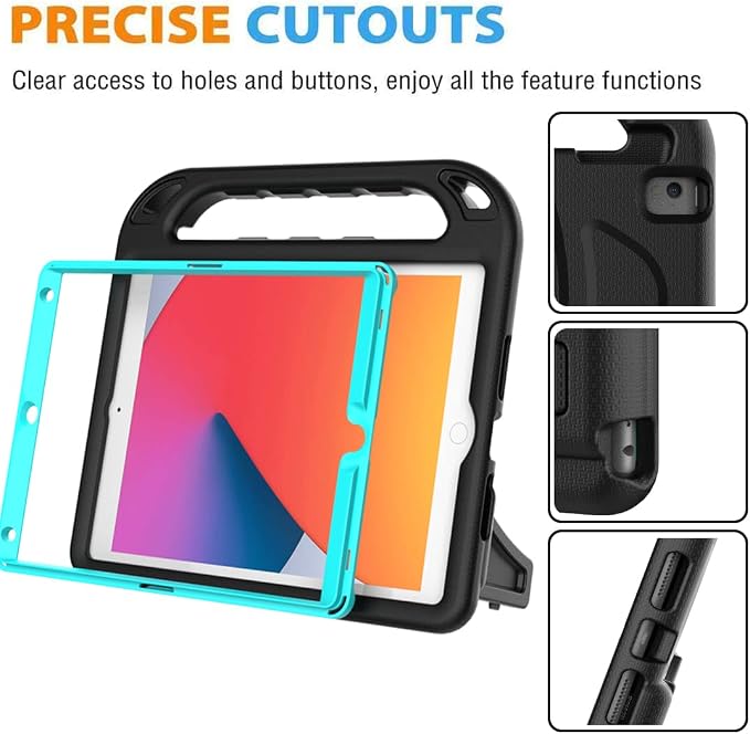 BMOUO Kids Case for iPad 9th/8th/7th Generation (iPad 10.2 Inch 2021/2020/2019) with Built-in Screen Protector Durable Shockproof Handle Stand iPad 9th 8th 7th Generation Case for Kids Black