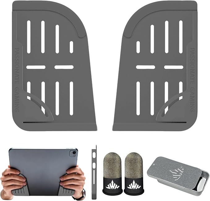JWH Silicone Gaming Grip Case for iPad Anti Slip Game Control Protector for PUBG Mobile Shooting Games with Finger Sleeves and Storage Box Anti Accidental Touch Finger Protection Gaming Accessories