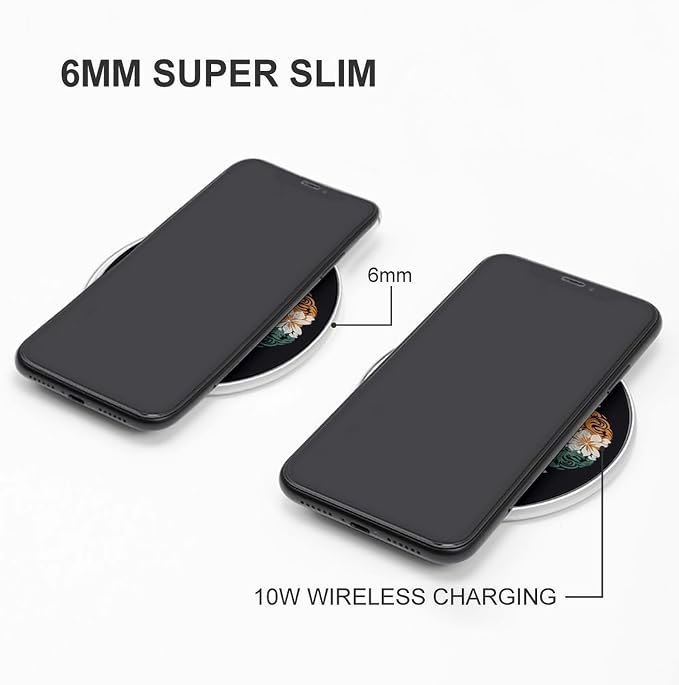 Pattern on Black Background Wireless Charger Portable 10W Fast Wireless Charging Pad Compatible with Phone Ultra-Thin Charging Station Lightweight Charger Mat for Travel Home Office Desk