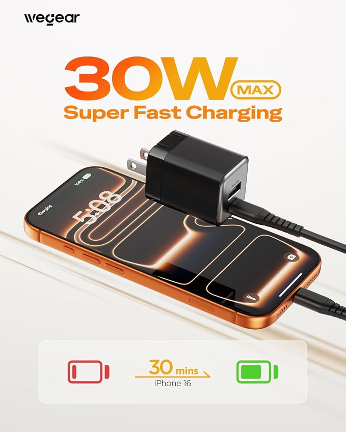 30W Fast Charger Dual Port USB C Wall Charger with Foldable Plug | for iPhone 17/16/15 Samsung S26/25/24 iPad 40% Smaller &amp Safer Nano Charger Block (Black 2 Pack)