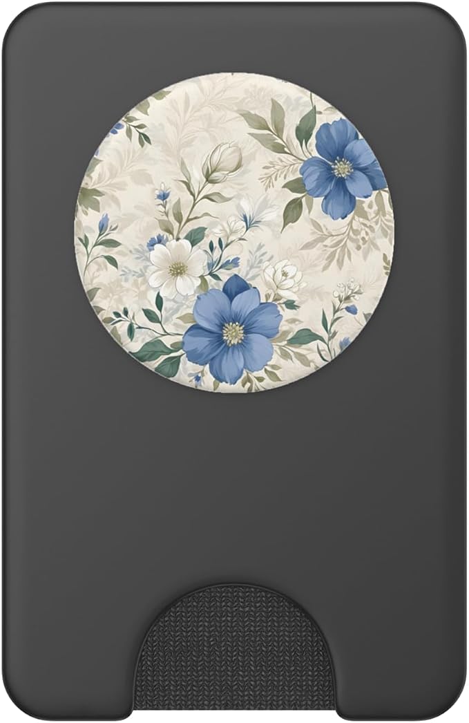 White Blue Floral Pattern PopSockets Adhesive PopGrip