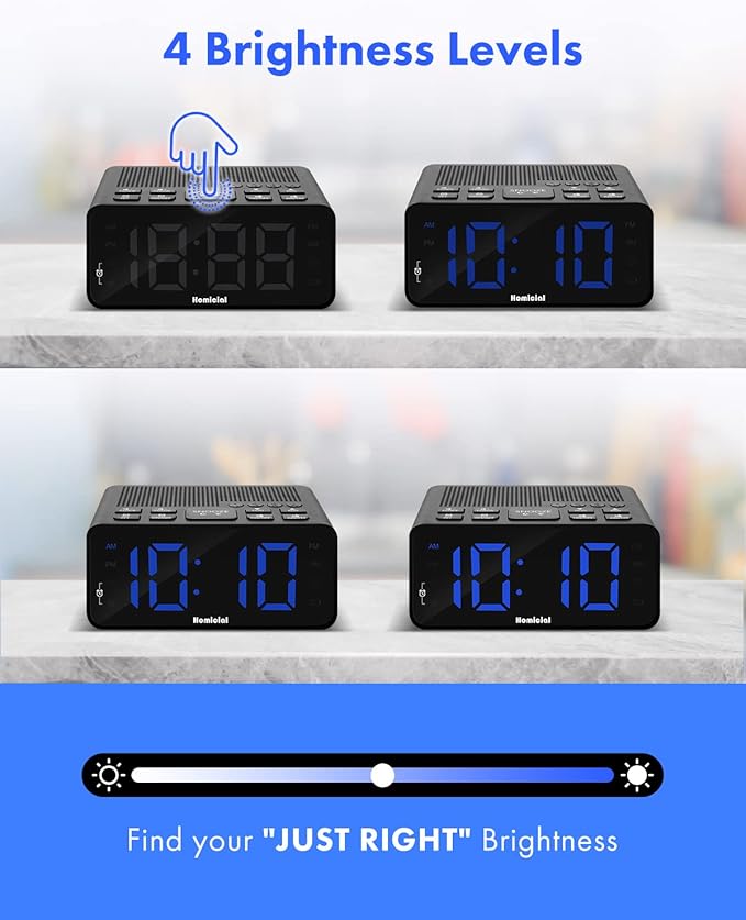 Homicial Digital Alarm Clock Radio with AM/FM Radio, Multi-Colors 1.4” LED Digits, Preset, Sleep Timer and Clear Display with Dimmer for Bedroom Bedside, Battery/Plug-in Powered
