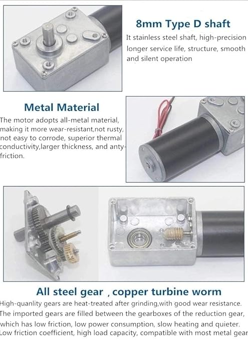 BRINGSMART 12V 16rpm DC Worm Gear Motor 70kg.cm High Torque Turbine Electric Gearbox Motor Self-Locking Reversed Mini Engine Geared Motor for DIY Robot Door Lock Curtain Machine (12V 16rpm)