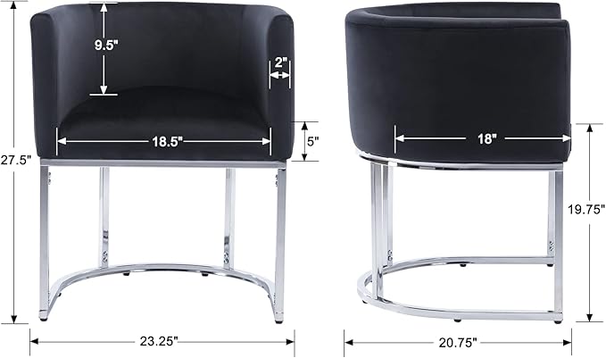 Velvet Dining Chairs Set of 4 Modern Barrel Arm Chairs with Chrome Metal Frame, Upholstered Kitchen Chairs 18.5" Wide Accent Chairs for Living Room Dining Room Restaurant, Black