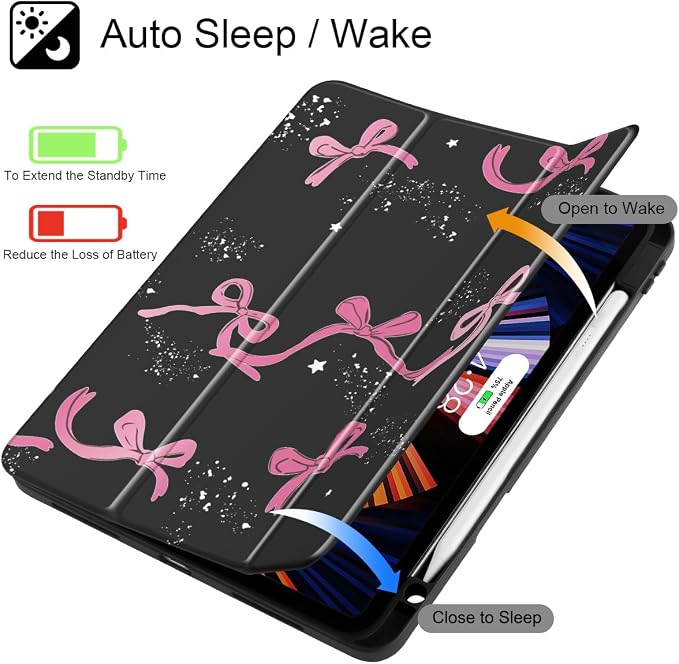 Tuiklol for iPad Pro 11 Inch 4th / 3rd / 2nd / 1st Gen (2022 2021 2020 2018) Case -Built-in Pencil Holder Shockproof Cover Clear Transparent Back Shell with Auto Wake/Sleep Black Flower