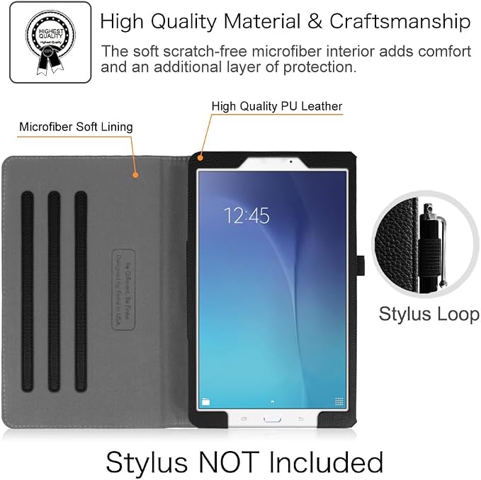 Fintie Multi-Angle Case for Samsung Galaxy Tab E 9.6 2015 Black | Model SM-T560/T561/T565/T567 Front Card Pocket Corner Protection