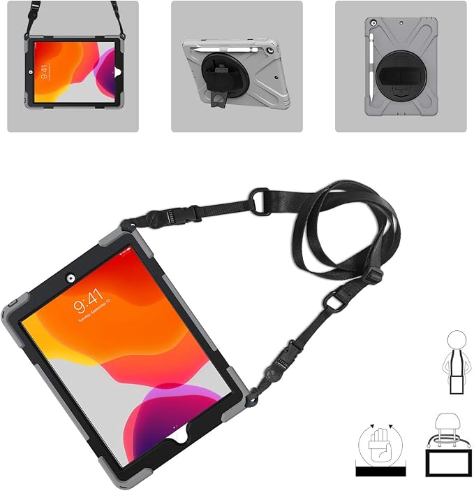 ProCase Rugged Case for iPad 9th/ 8th/ 7th -Teal | Heavy Duty Shockproof Protective Cover with Strap for 10.2 iPad 9/8/7 (2021/2020/2019)