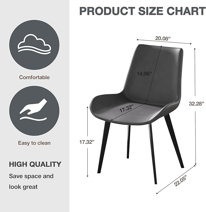 Modern Dining Chairs Set of 6, Upholstered Faux Leather Cushion Seat and Sturdy Metal Legs for Restaurant, Living Room, Brown