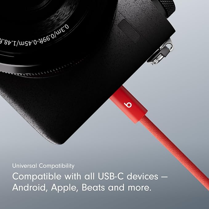 Beats 240W USB-C to USB-C Braided Cable Fast Charging Durable/Tangle Free Compatible with Apple and Android Devices (3 m/10 ft) – Bolt Black