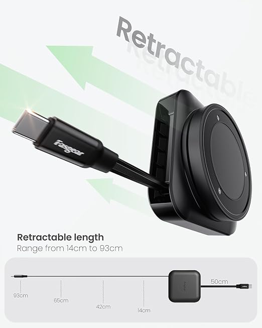 Fasgear Retractable USB C Cable Desk Mount 2 Pack 4.6ft Black | 60W PD/PPS Fast Charging 360° Rotatable Flat Cable USB C 2.0 Type C Cable i-Phone 17 16 15 Pro/i-Pad/Mac-Book/Sam-sung