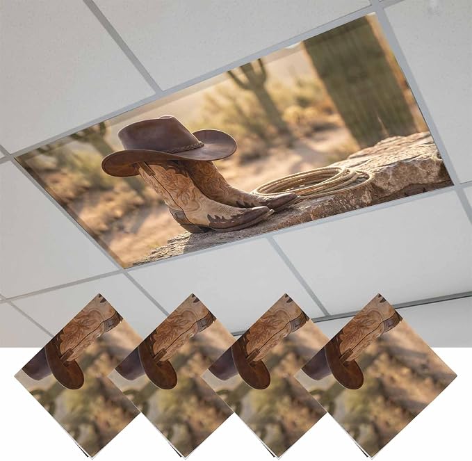 4 Pack Fluorescent Light Cover, Cowboy Western Light Covers