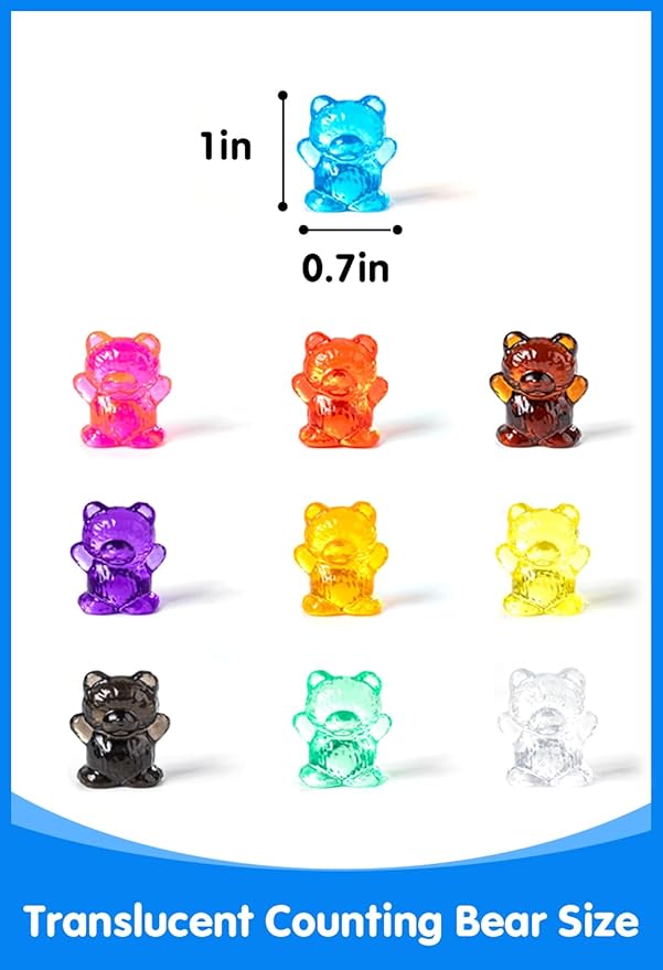 100 Pcs Translucent Counting Bears - 10 Colors - Kindergarten Classroom & Light Table Manipulatives, Counting & Color Sorting Toys for Toddler