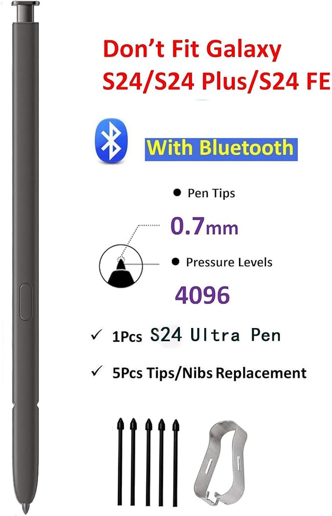 S24 Ultra Stylus Pen (WithBluetooth) Replacement for Samsung Galaxy S24 Ultra 5G Touch Stylus Pen S Pen Replacement Tips/Nibs (Black/WB)