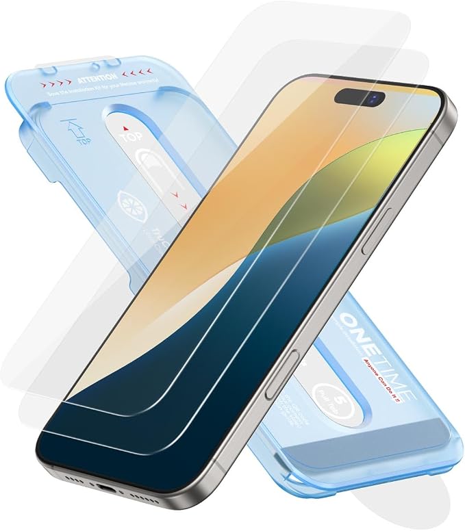 FLOLAB NanoArmour ONETIME for iPhone 16 Screen Protector Case Friendly Tempered Glass Ultra Clear Edge Reinforced Easy Install Dust-Free Scratch Resistant - 2 Pack