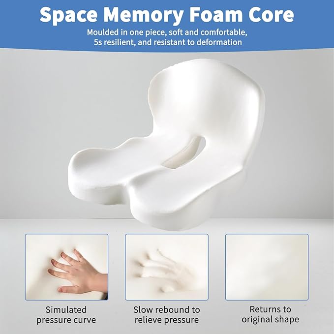Memory Foam Office Chair Cushion, Ergonomic Seat Cushion with Lumbar Support, Extra Thick L-Shaped Integrated Seat Cushions with Adjustable Strap, for Gaming, Car Seat Cushion(Gray Stitching)