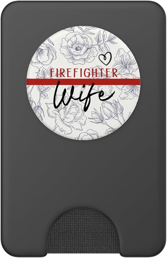 Vintage Floral Firefighter Wife Thin Red Line Flag Heart PopSockets Adhesive PopGrip