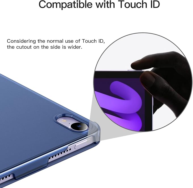 JETech Case Cover for iPad mini A17 Pro/6th Gen (2024/2021) Blue | Slim Translucent Back Design Tri-Fold Stand Auto Wake/Sleep Lightweight Shockproof Protection