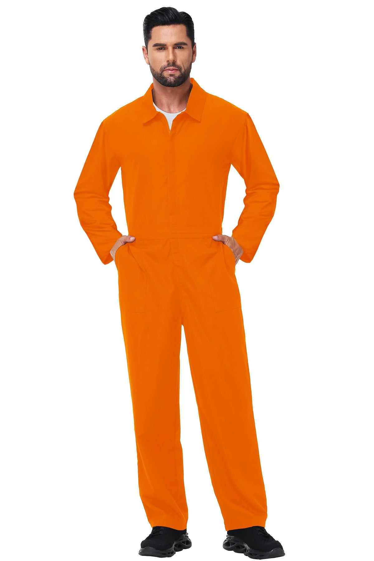 Unisex Jail Uniform Overalls Mens Halloween Long Sleeve Inmate Outfits Orange Jail Uniform Jumpsuit 2XL