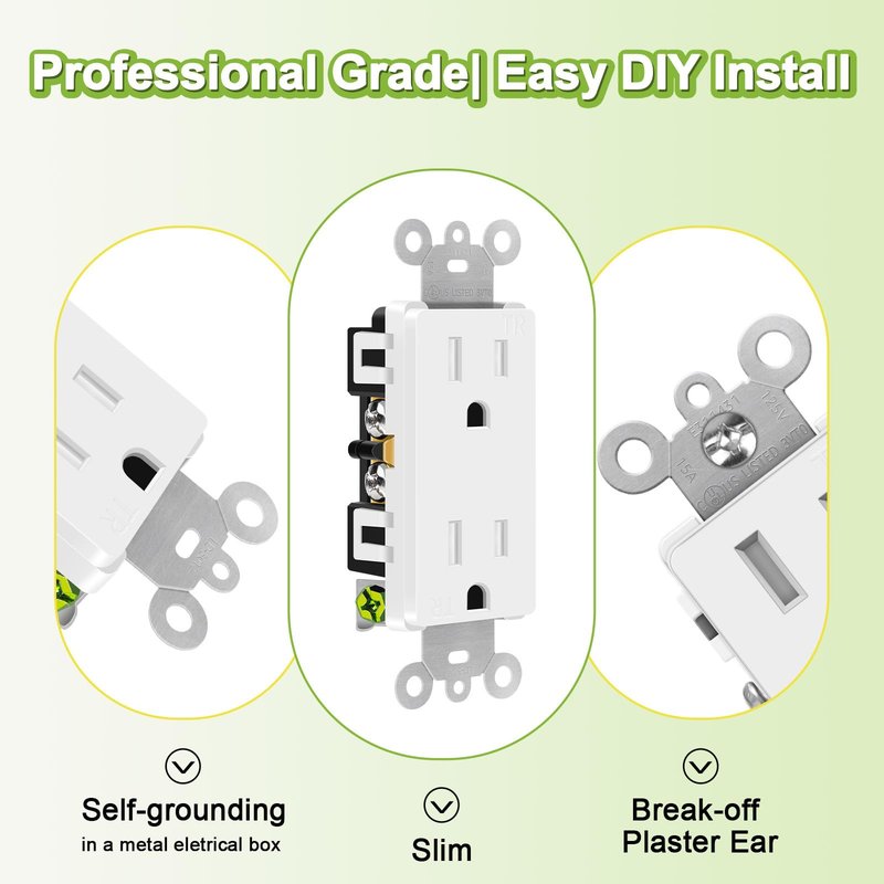 Outlet Plug,Greencycle 110V Plug Replacement,20PK 15Amp Tamper Resistant,5-15R,3 Wire Square Outlet Wall Plug,Residential Commercial Grade,Ultra-Slim,Heavy Duty,Self-Grounding,UL/Cul