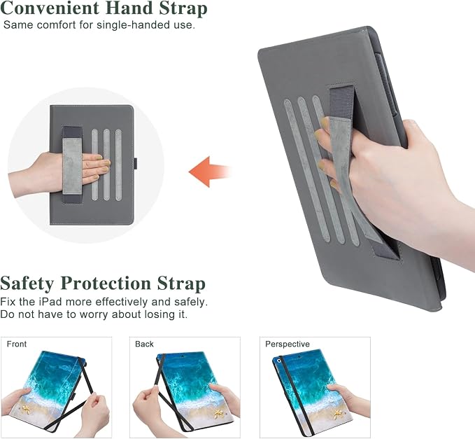 Vimorco for iPad 9th/8th/7th Generation Case 10.2-inch Pencil Holder/Pocket | for iPad Air 3rd Generation Case 10.5-inch for iPad Pro 10.5 Inch Cases Hand Strap Adjustable Angle Beach Path Scenery