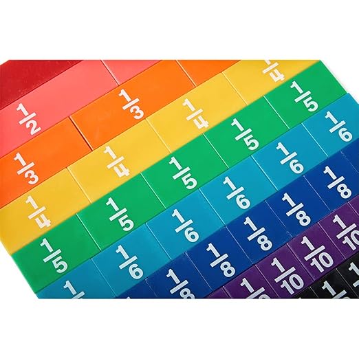 hand2mind Plastic Rainbow Fraction Tiles, Montessori Math Materials, Fraction Manipulatives, Unit Fraction, Fraction Bars Math Manipulatives, Fraction Games, Homeschool Supplies (Set of 51)