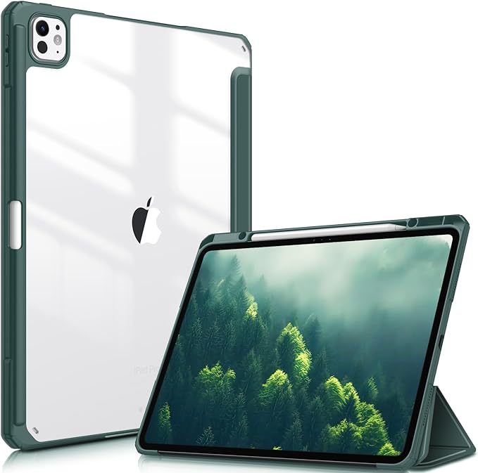 Fintie Slim Clear Case for iPad Pro 13-inch (M5) 2025 / (M4) 2024 | Slim Hybrid Shockproof Hard PC Back Cover Pencil Holder Viewing &amp Typing Angles Auto Sleep/Wake Black