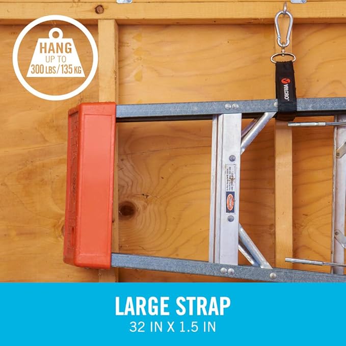VELCRO Brand Easy Hang Strap | Heavy Duty Outdoor Storage Extension Cords, Cables, Tools, Bikes | Organization for Garden, Shed, RV, Large - up to 300 lbs, Black