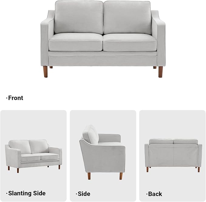Kingfun 56" Chenille Sofa, Loveseat Couch, Mid Century Modern Love Seat Couches with Solid Wood Frame for Living Room & Bedroom, Silver Gray