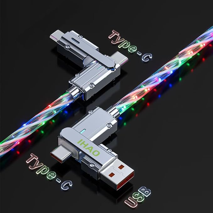 IHAO Multi Ports Charger Cable 3 Combinations in One Cable USB A to USB C/Micro USB PD Fast Charging Cord Lighted Up LED Flowing Compatible with Almost All Kinds of Electric Device-39Inches Blue