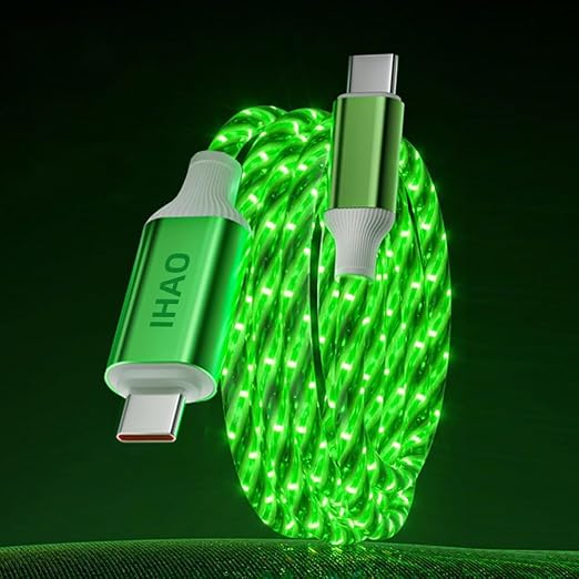 IHAO Multi Ports Light-Up USB Cable USBA to USBC/MicroUSB Cable Durable Fast Charging Cable with Visible Current Flow As Night Light Use-3in1 Blue