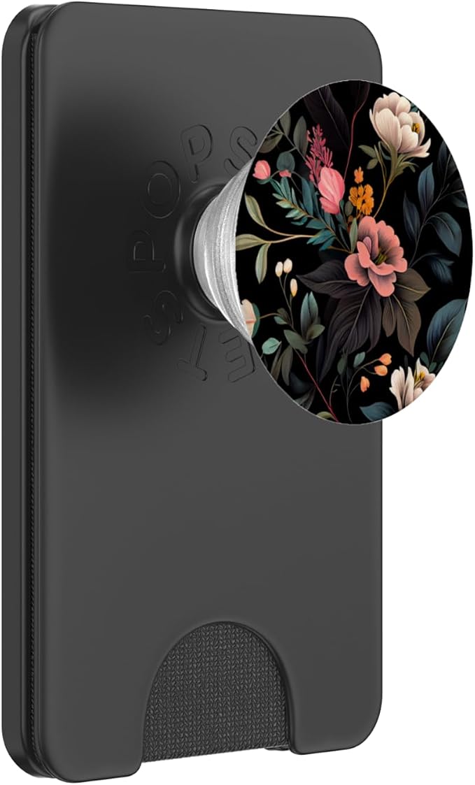 Floral Botanical Pattern Black PopSockets Adhesive PopGrip
