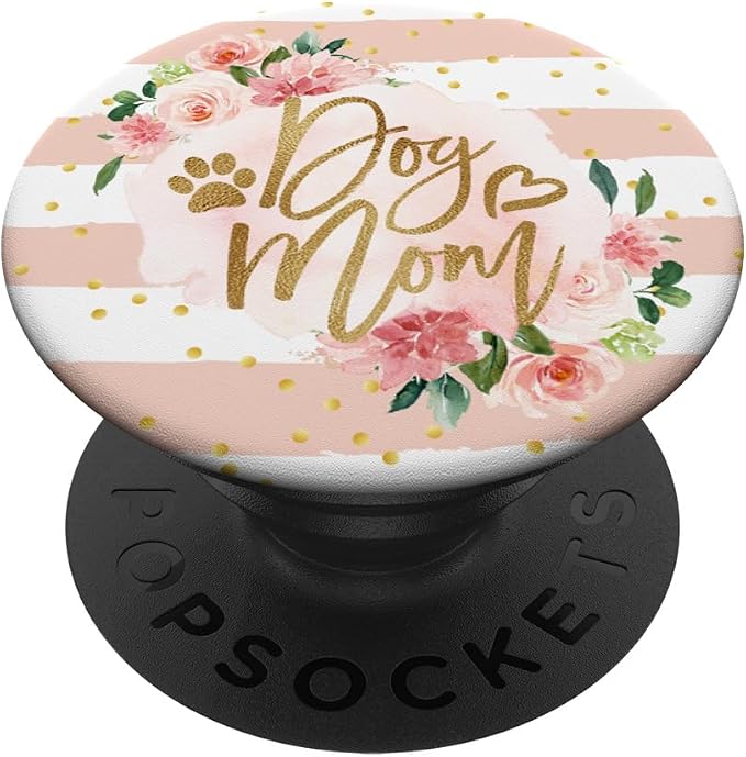 Dog Mom Pink Floral Cute Paw Print Mother's Day Gift PopSockets PopGrip: Swappable Grip for Phones &amp Tablets PopSockets Adhesive PopGrip