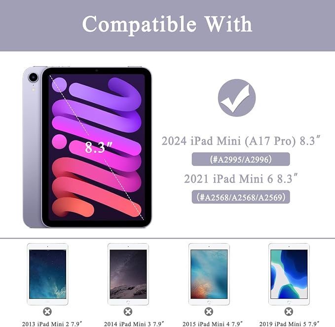 Case for iPad mini 7 (A17 Pro) 2024/Mini 6 2021 8.3-Book Black | Slim Lightweight Folio Stand Case Auto Wake/Sleep Soft TPU Back Cover with Pencil Holder for iPad mini 7th/6th Generation