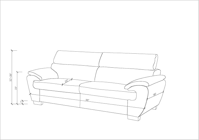 Blackjack Furniture 4571 Veal Collection Genuine Leather Couch for Living Room, Elegant Modern Design with Adjustable Headrests and Durable Wood Frame, Sofa, 86", White