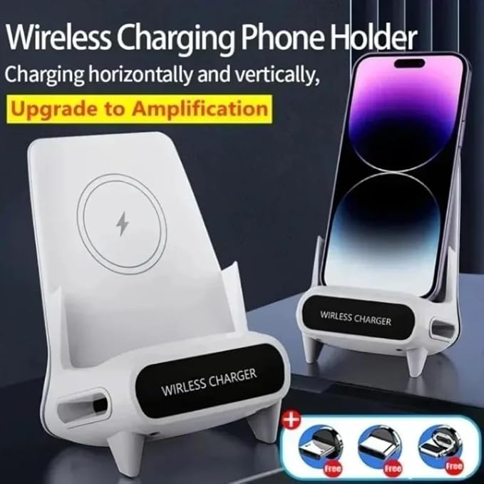 Desktop Mobile Phone Holder Wireless Charger Stand Pad Lazy Bracket Fast Charging Station for iPhone 17 16 15 14 Samsung Xiaomi High Speed Wireless Charging Support (White)